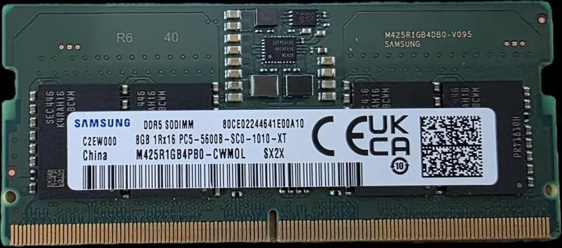 Samsung OEM 8GB (1x8GB) DDR5 SODIMM 5600MHz C46 1.1V Notebook Laptop Memory (ex-demo) ~CT8G48C40S5
