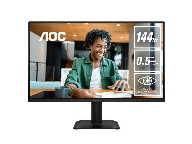 AOC 23.8' IPS, 1920Ã—1080@144Hz, 4ms GtG, 300â€¯cd/mÂ², 1500:1, 178Â° VA, sRGB 112%, HDMI/DP, tilt -5Â°~23Â°, 16.7M colors, 16W (LS)