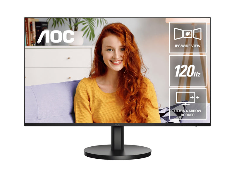 AOC 27' IPS, 120Hz, 250cd/m2,  Full HD 1920 Ã—1080  2w Speakers, 3-Way Frameless Slim HDMI, VGA Tilt Low Blue, Flicker Free, VESA 100, Office Monitor