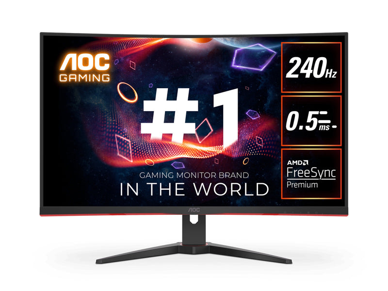 AOC 31.5' Curved 0.5ms 240Hz, FHD 1080 FreeSync Premium, Ultra Narrow Border Gamer's Choice - DP x 1, HDMI x 2. VESA100mm Low Blue monitor