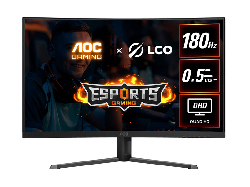 AOC 32' Curved 2K QHD (2560 x 1440) 0.5ms, 180hz, HDR10,  VA, Adaptive Sync, 300 cd/m2, 1500R, HDMI 2.0 and DP 1.4.  VESA 100 x 100. Gaming Monitor