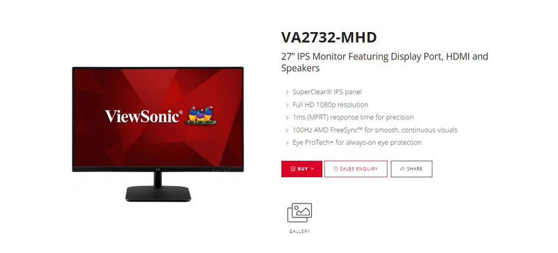ViewSonic 27' Super Clear IPS, 4ms 100hz, Ultra Slim, FHD 1920 x 1080, DP,HDMI,VGA,2x Speakers,VESA 100. Office Business Monitor (LS),3YARW