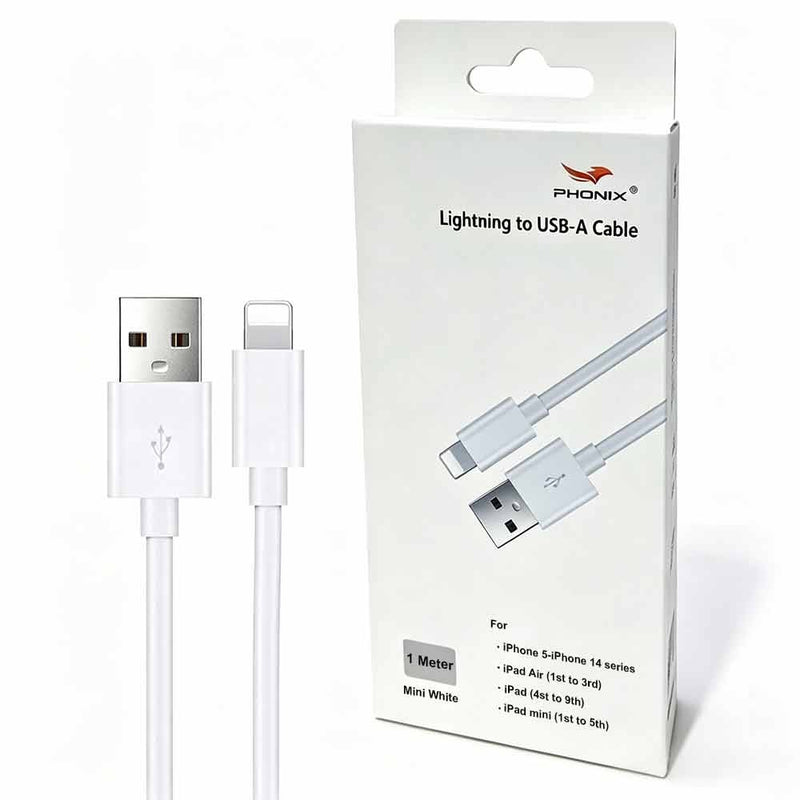 USP Lightning to USB-A Mini Cable (1M) White - Quick Charge & Connect, Fast Charge, Durable & Reliable, Apple iPhone/iPad/MacBook,5