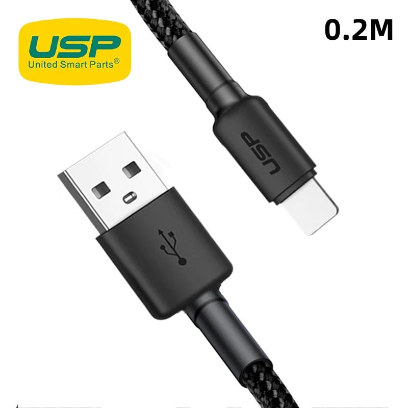USP BoostUp Lightning to USB-A Cable (20CM) Black - Quick Charge & Connect, 2.4A Rapid Charge,Nylon Weaving,Apple iPhone/iPad/MacBook,5
