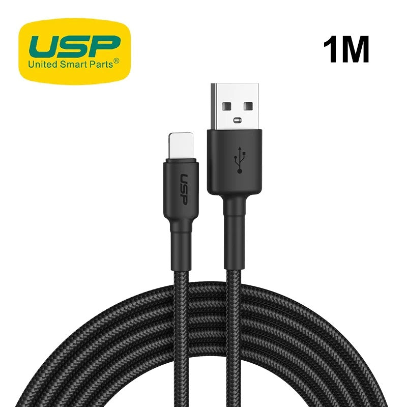 USP BoostUp Lightning to USB-A Cable (1M) Black - Quick Charge & Connect, 2.4A Rapid Charge, Nylon Weaving,Apple iPhone/iPad/MacBook,5