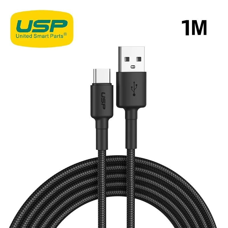 USP BoostUp Braided USB-C to USB-A Cable (1M) Black -3A, Fast Charge, Samsung Galaxy,Apple iPhone,iPad,MacBook,Google,OPPO,Nokia,5