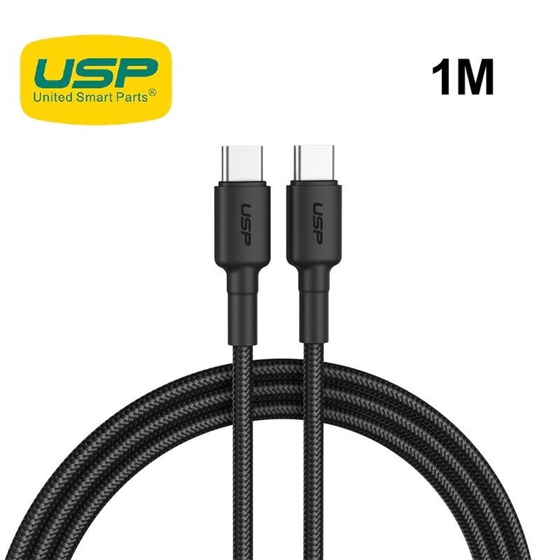 USP BoostUp Braided USB-C to USB-C Cable (1M) Black -3A Fast & Safe Charge,Samsung Galaxy,Apple iPhone,iPad,MacBook,Google,OPPO,Nokia,5