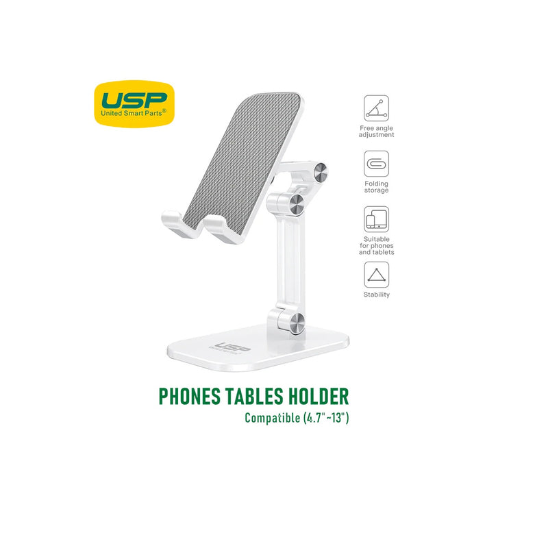USP Phone/Desktop Stand/Holder for iPhone/iPad White - Foldable Phone Stand, Foldable Tablet Stand, 5