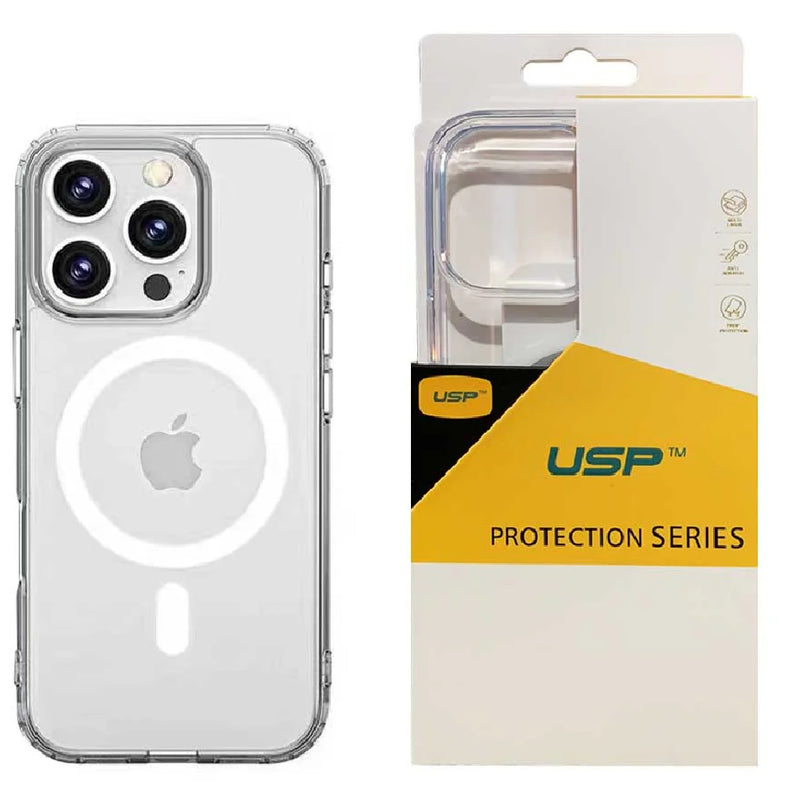 USP Apple iPhone 16 Pro (6.3') Clear Rock Shockproof Case with MagSafe - Ultra-thin, Lightweight, Non-slip, Crystal Clear, 5