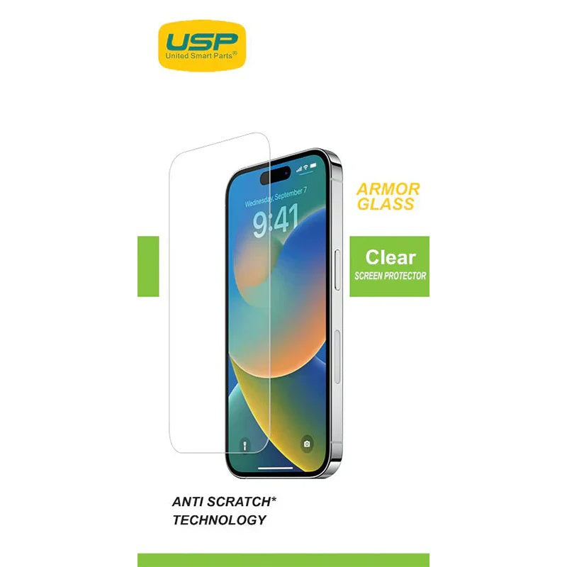 USP Apple iPhone 16 / iPhone 15 Pro / iPhone 15 (6.1') Armor Glass Screen Protector Clear : Full Coverage, 9H Hardness, Bubble-free, 3 Years