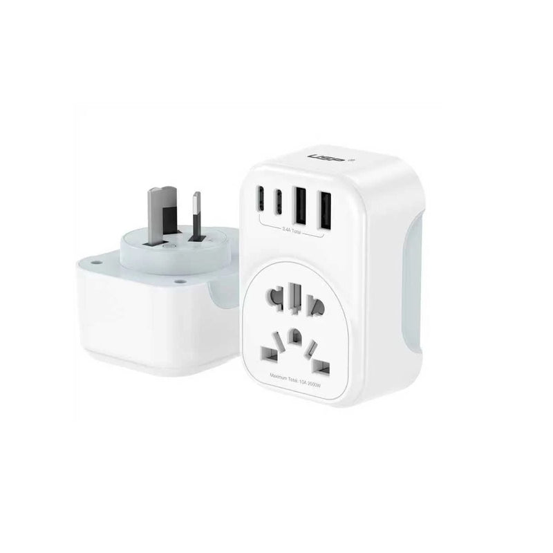 USP Australian Inbound Travel Adapter 2 USB-A + 2 USB-C + AC Socket, Portable device, 4 Universal Sockets, SAA Certification, 5