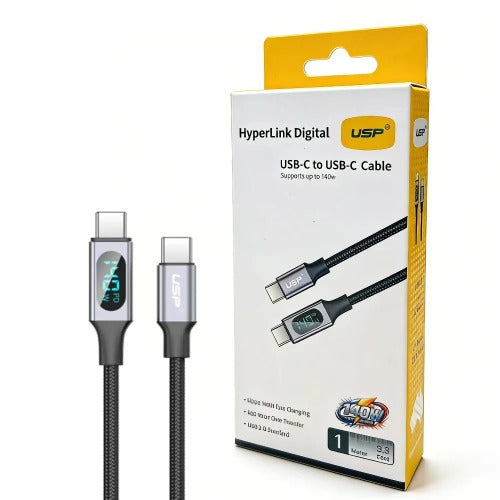 USP Braided HyperLink USB-C to USB-C (1M) Digital Display Cable - Black, Charge & Connect,Digital Display,140W PD, 5