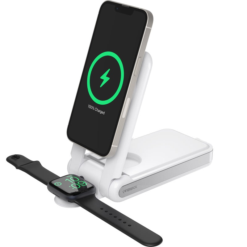 OtterBox Fast Charge Wireless 2-in-1 Power Bank With MagSafe 10K mAh Future White- (77-89452), Adjustable Stand, Dual USB-C Port, 2 Years