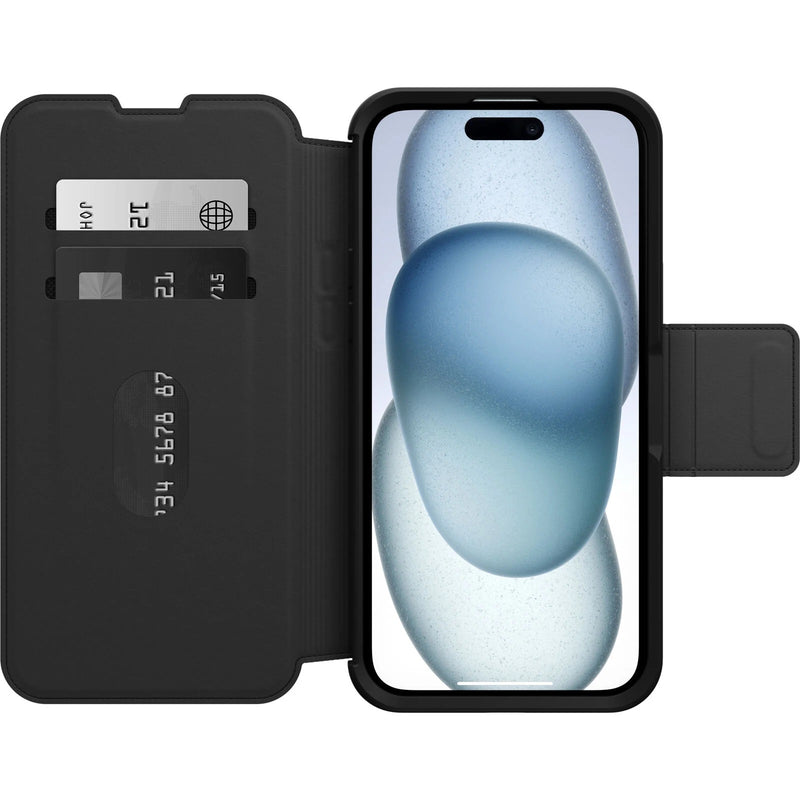 OtterBox Strada MagSafe Apple iPhone 15 Plus (6.7') Case Shadow (Black) - (77-93564), DROP+ 3X Military Standard,Leather Folio Cover,7 Years