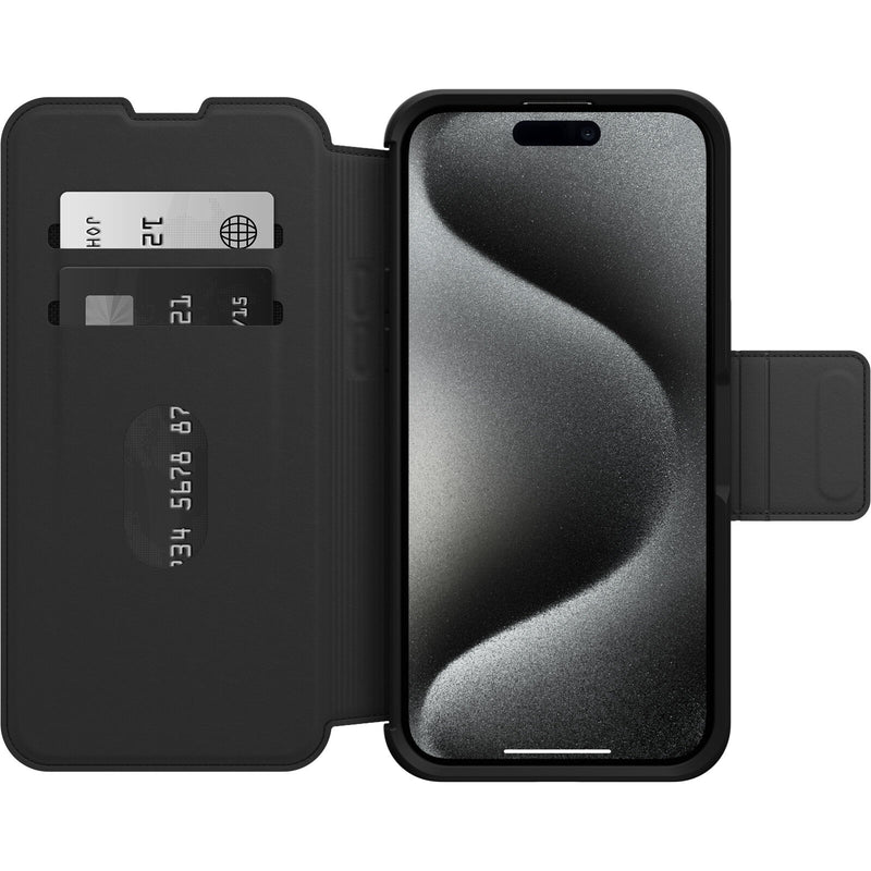 OtterBox Strada MagSafe Apple iPhone 15 Pro Max (6.7') Case Shadow (Black)-(77-93568),DROP+ 3X Military Standard,Leather Folio Cover,7 Years
