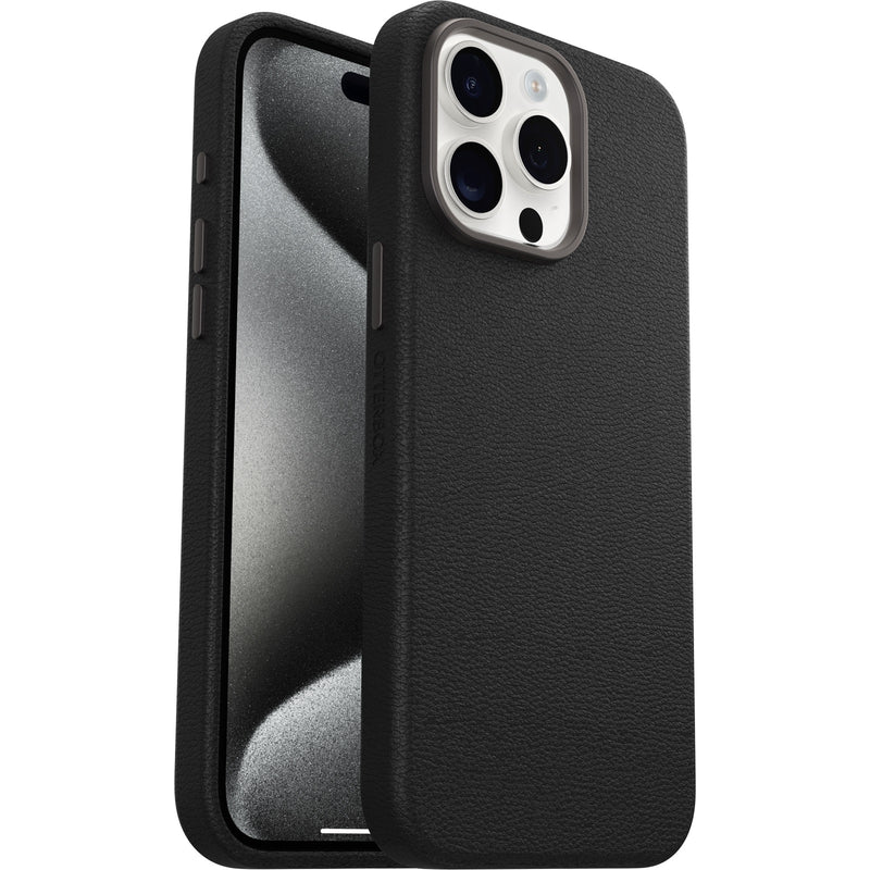 OtterBox Symmetry Cactus Leather Apple iPhone 15 Pro Max (6.7') MagSafe Case - Noir Ash (Black) (77-95761), DROP+ 3X Military Standard,7 Years Warrant