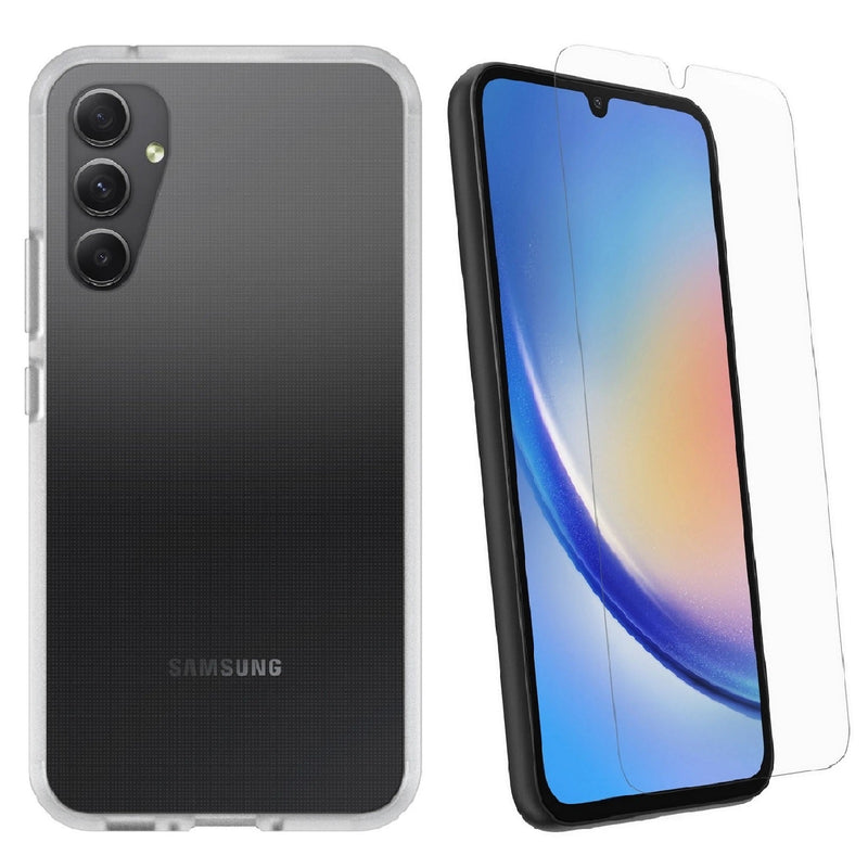 OtterBox React Case with Trusted Glass Samsung Galaxy A34 5G (6.6') Clear - (78-81198), 2X Anti-Scratch Screen Protector, 2 Years