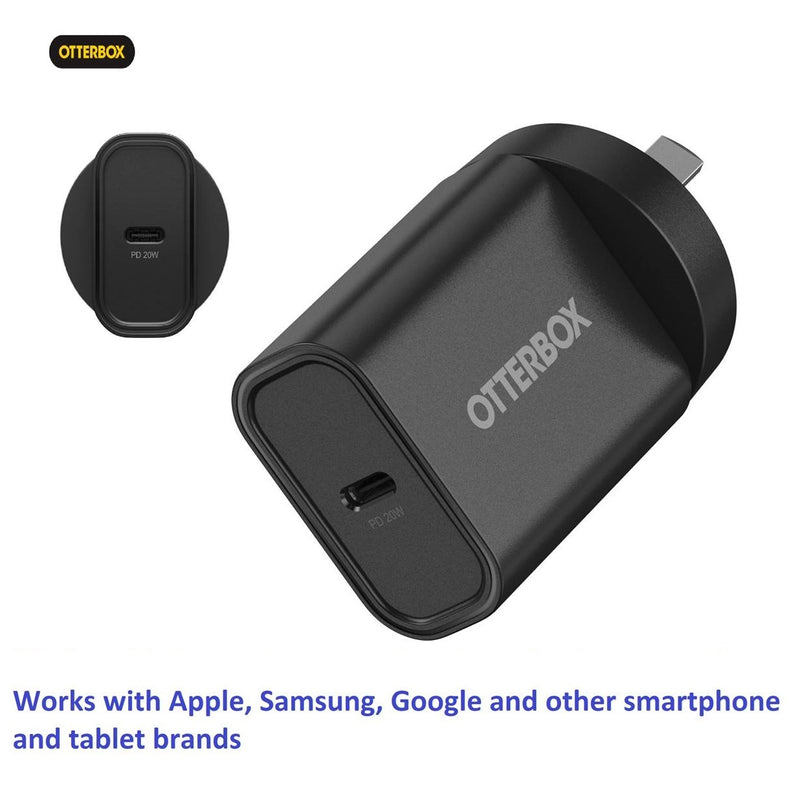 OtterBox 20W USB-C (Type I) PD Fast Wall Charger - Black (78-81350), Compact, Drop Tested,Safe & Smart Charging,Best for Apple, 2