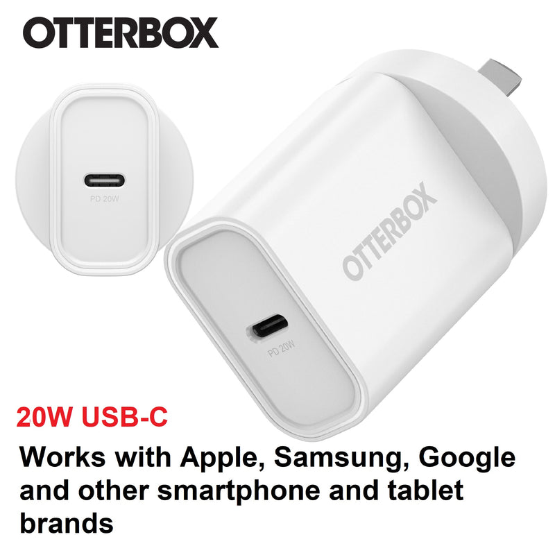 OtterBox 20W USB-C (Type I) PD Fast Wall Charger - White (78-81352), Compact, Drop Tested,Safe & Smart Charging,Best for Apple, 2