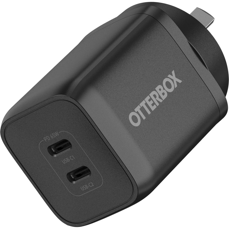 OtterBox 65W Dual Port USB-C (Type I) PD Fast GaN Wall Charger - Black (78-81354), 2x USB-C (45W+20W or Single 65W), Compact, 2