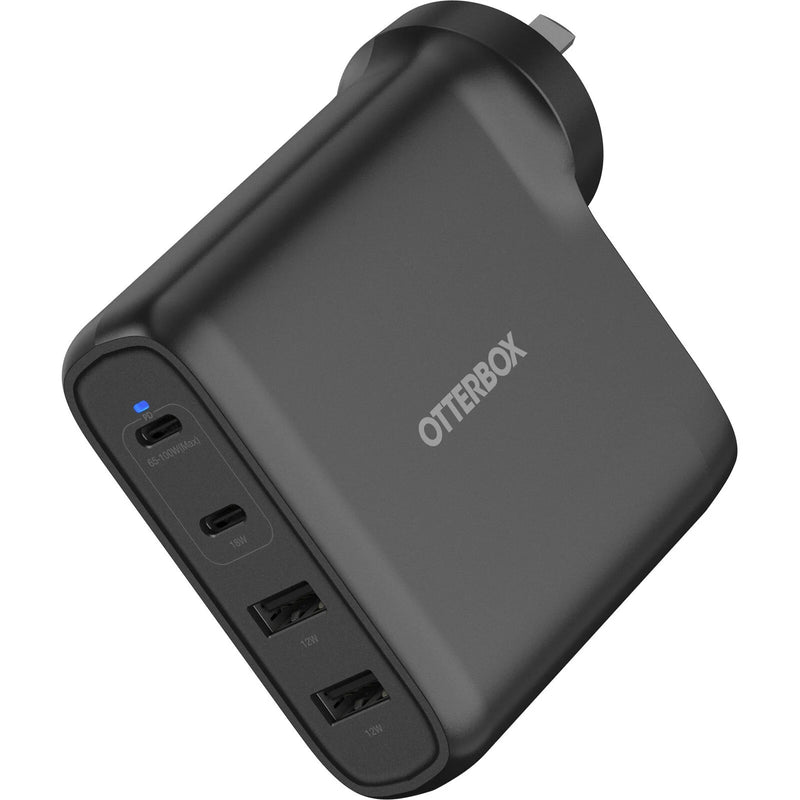 OtterBox 100W Four Port USB-C (Type I) PD Fast GaN Wall Charger - Black (78-81355), Dual USB-C (100W+18W), Dual USB-A (12W), 2