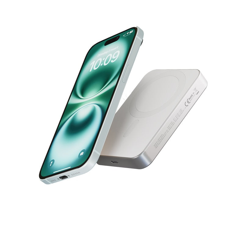 OtterBox Zens 10K mAh Slim Aluminium Powerbank With Qi2 White - (78-81549), Perfect Alignment, Compatible With MagSafe, Solid Grip, 2 Years