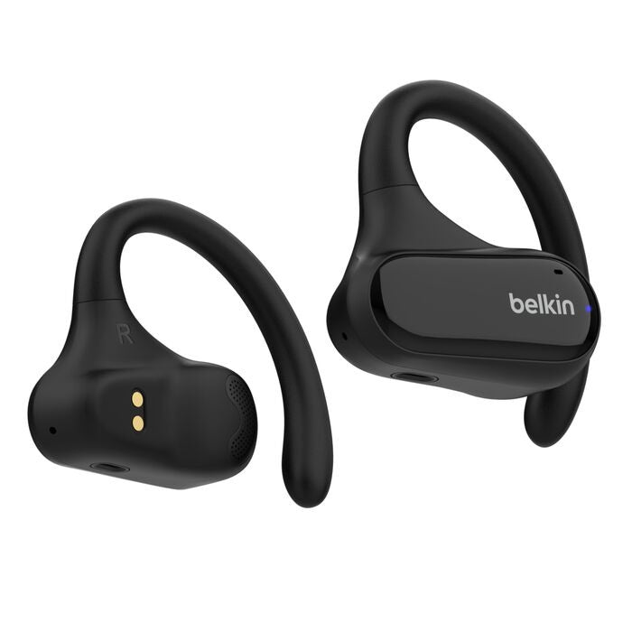 Belkin SoundForm ClearFit Open-Ear Wireless Earbuds - Black (AUC013btBK), 26hrs Battery,14.2mm Drivers, BT 5.3 Multipoint, IPX5-Rated,2