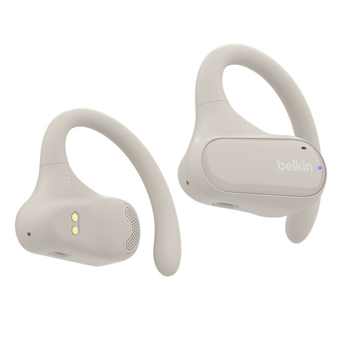 Belkin SoundForm ClearFit Open-Ear Wireless Earbuds - White (AUC013btSA), 26hrs Battery,14.2mm Drivers, BT 5.3 Multipoint, IPX5-Rated,2