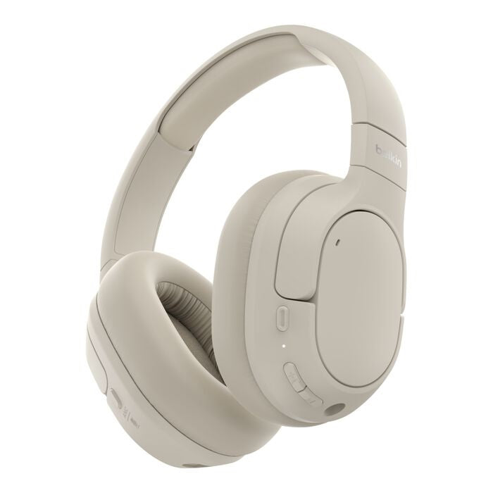 Belkin SoundForm Isolate Noise Cancelling Over-Ear Headphones - Sand (AUD008fqSA), 60 hrs Battery, Hybric ANC, BT 5.4 Multipoint, 2