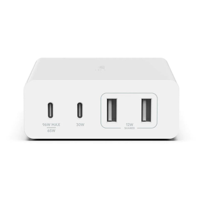 Belkin BoostCharge Pro 108W USB-C (PD 3.0) 4-Port GaN Wall Charger - White (WCH010auWH), 2xUSB-C, 2xUSB-A, Compact Laptop Charger, 2 Years