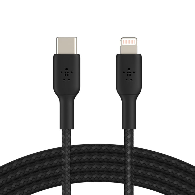 Belkin BoostCharge Braided Lightning to USB-C Cable (2M) - Black (CAA004bt2MBK), 3A/18W, 480Mbps, 30K+ Bends, Apple, MFI-Certified, 2 Years
