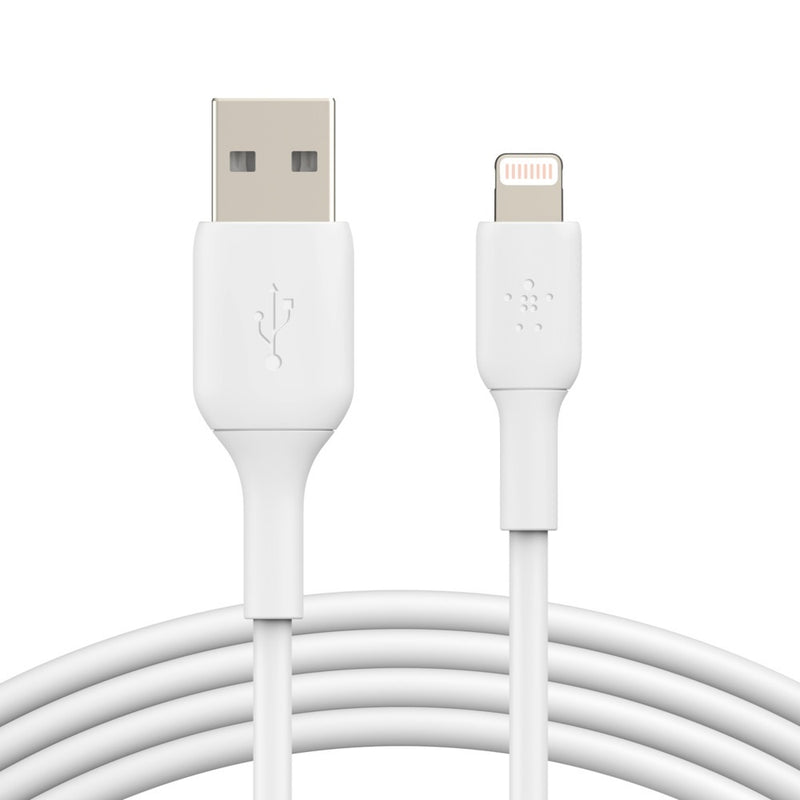 Belkin BoostCharge Lightning to USB-A Cable (1M) - White(CAA001bt1MWH), 2.4A/12W, 480Mbps, 25K+ Bend, Apple iPhone, MFI-Certified, 2 Years
