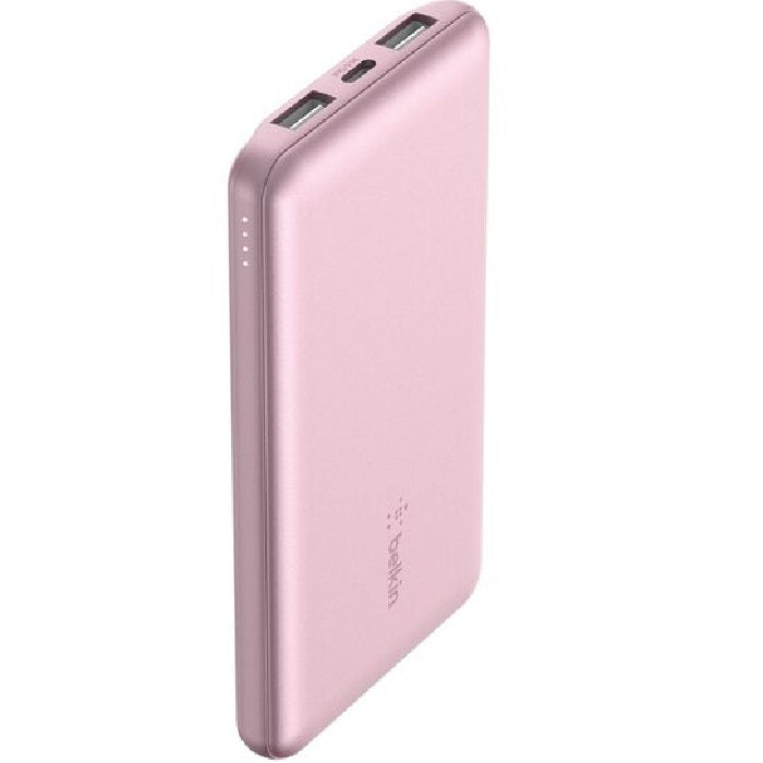 Belkin BoostCharge 10k mAh Power Bank (Triple-Port) + USB-C to USB-A Cable - Pink (BPB011btPK),2x USB-A(12W),1x USB-C(15W), $2500 CEW,2