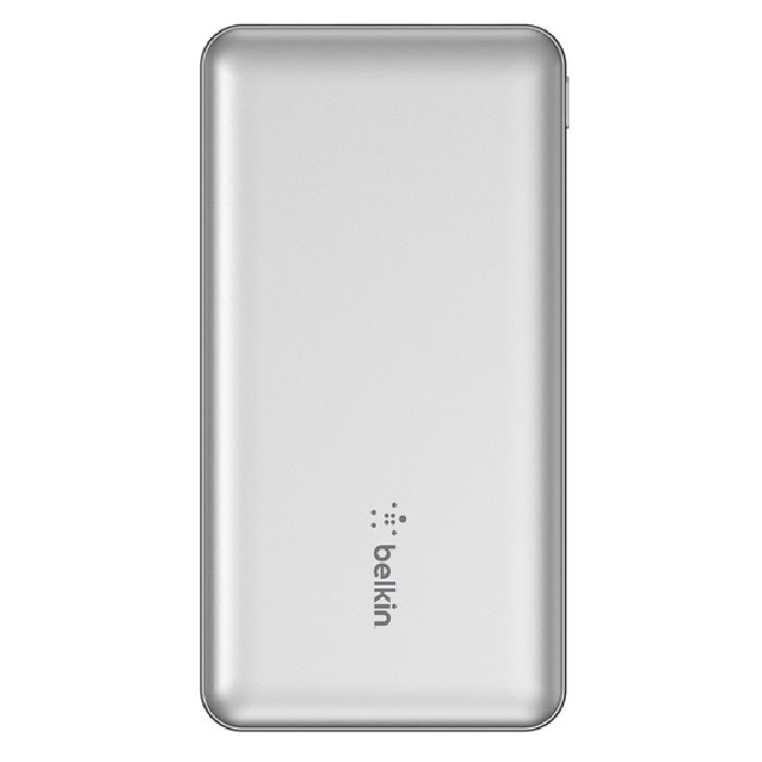 Belkin BoostCharge 10k mAh Power Bank (Triple-Port) + USB-C to USB-A Cable - Silver (BPB011btSL), 2xUSB-A (12W), 1xUSB-C (15W), 2 Years Warranty