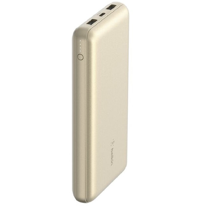 Belkin BoostCharge CCC-Certified 20k mAh Power Bank (Triple-Port) + USB-C  to USB-A Cable - Gold (BPB012btGD), 2x USB-A, 1x USB-C, 2 Years