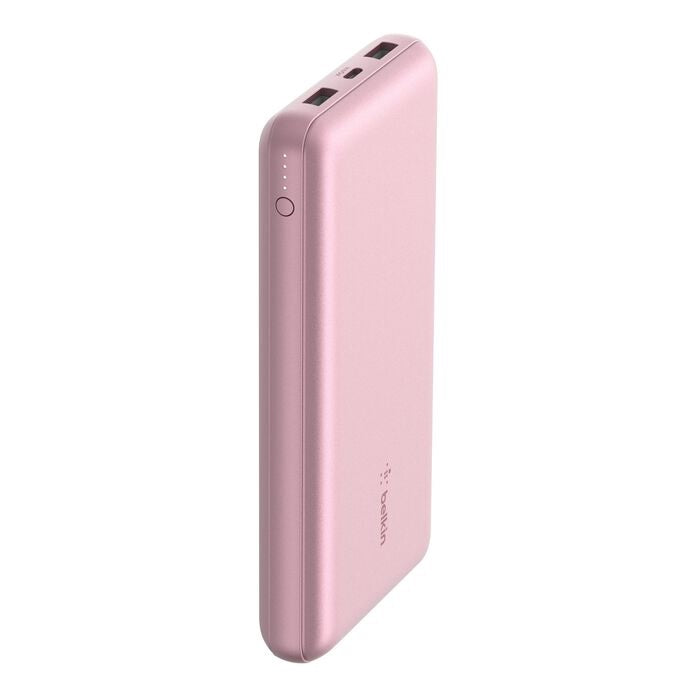 Belkin BoostCharge Power Bank 20K (Triple-Port) - Pink (BPB012btPK), 2xUSB-A, 1xUSB-C + USB-C to USB-A Cable, LED Light Indicater, 2