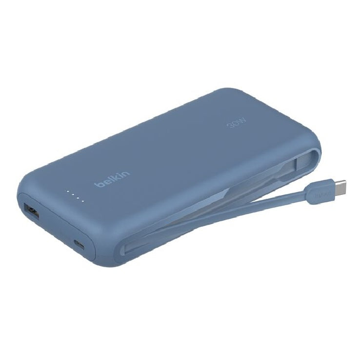 Belkin BoostChargeÂ 20K mAh Power Bank With Integrated USB-C Cable - Blue (BPB024fqBL), 30W, 2xUSB-C, 1x USB-A, CEW $2,500, Apple, 2 Years Warranty