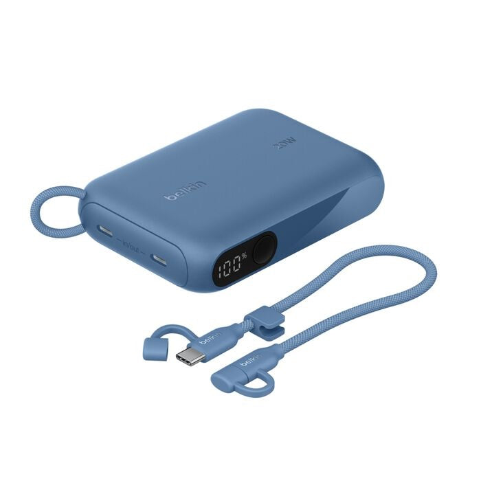 Belkin BoostCharge 10K mAh Power Bank with Display w/ Integrated USB-C Cable 60W(15cm)- Blue(BPB027fqBL),2xUSB-C(20W), $2500 CEW, 2