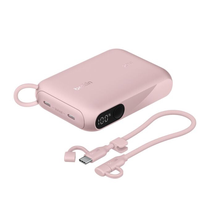 Belkin BoostCharge 10K mAh Power Bank with Display w/ Integrated  USB-C Cable 60W(15cm)- Pink(BPB027fqPK),2xUSB-C(20W), $2500 CEW, 2
