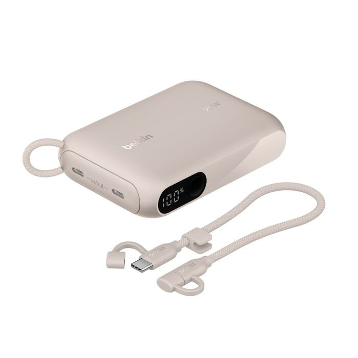 Belkin BoostCharge 10K mAh Power Bank with Display w/ Integrated USB-C Cable 60W(15cm)- Sand(BPB027fqSD),2xUSB-C(20W), $2500 CEW, 2