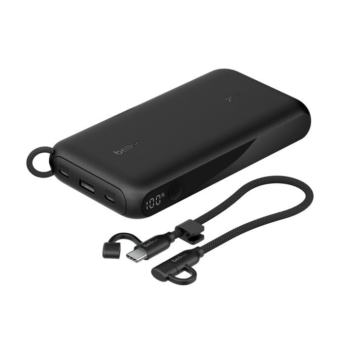 Belkin BoostCharge 20K mAh Power Bank with Display + USB-C to USB-C Cable 60W (15CM) - Black (BPB028fqBK), 20W, 2x USB-C, 1x USB-A, 2