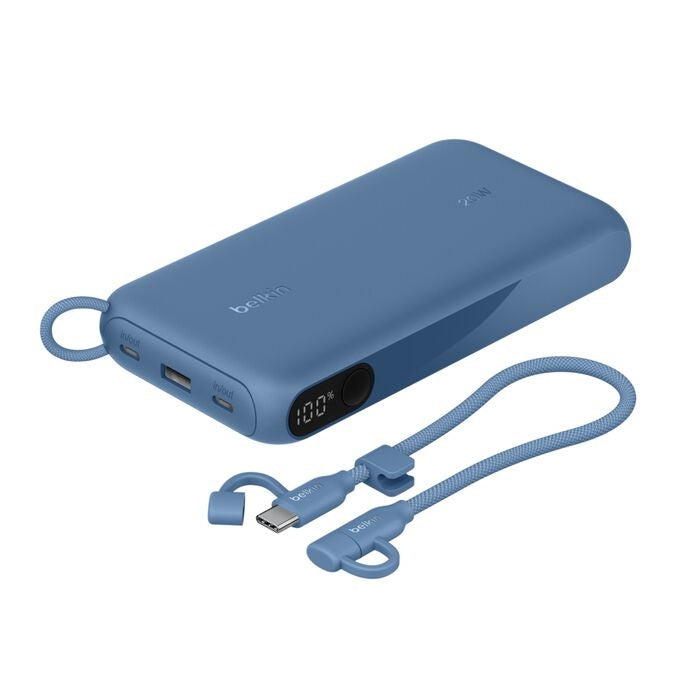 Belkin BoostCharge 20K mAh Power Bank with Display + USB-C to USB-C Cable 60W (15CM) - Blue (BPB028fqBL), 20W, 2x USB-C, 1x USB-A, 2