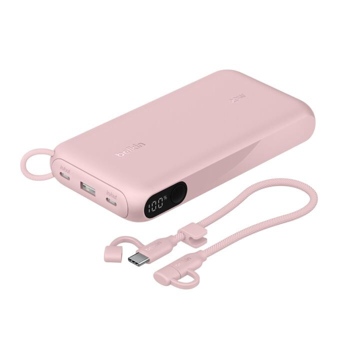 Belkin BoostCharge 20K mAh Power Bank with Display + USB-C to USB-C Cable 60W (15CM) - Pink (BPB028fqPK), 20W, 2x USB-C, 1x USB-A, 2