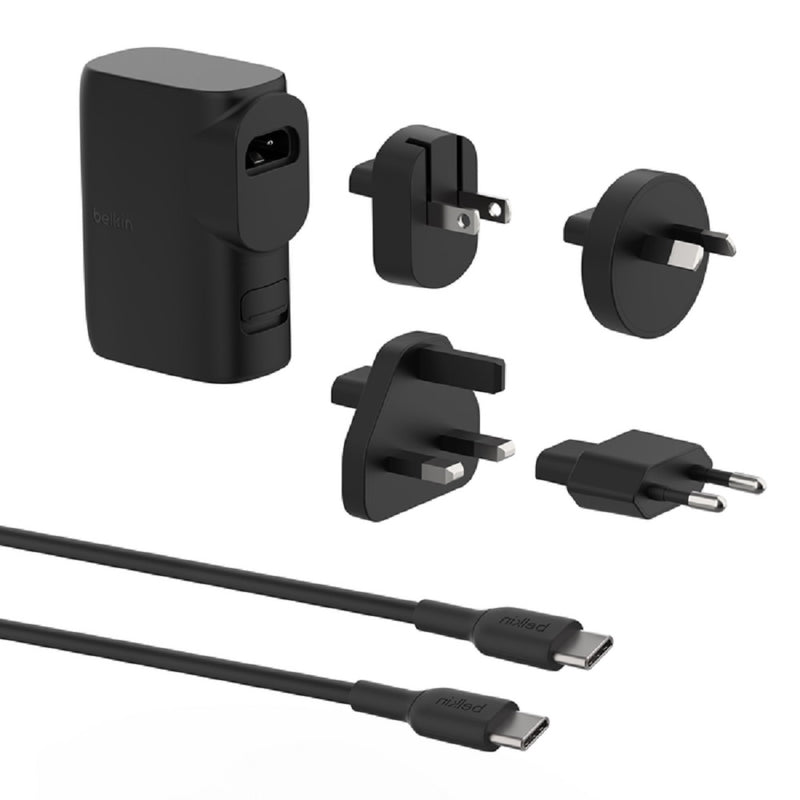 Belkin BoostCharge Hybrid PD 3.0 25W Dual Wall Charger + 5K mAh Power Bank + Travel Adapter Kit +USB-C Cable- Black(BPZ003bt1MBK-B6), 2 Years