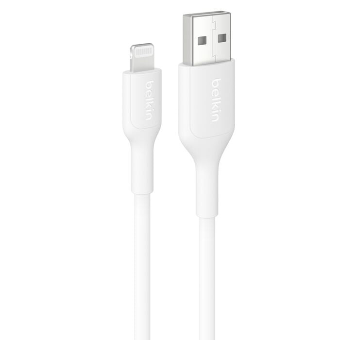 Belkin BoostCharge Lightning to USB-A Cable (1M) - White (CAA019fq1MWH), 2.4A/15W, 480Mbps, 300K+ Bends, Apple iPhone, iPad, 2