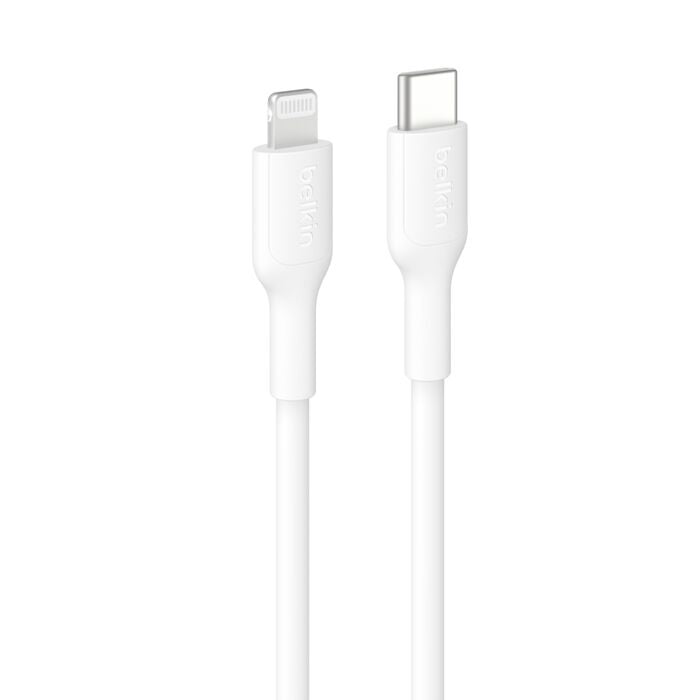 Belkin BoostCharge Lightning to USB-C Cable (1M) - White (CAA021FQ1MWH), 3A/15W, 480Mbps, 300K+ Bends, Apple iPhone, MFI-Certified, 2