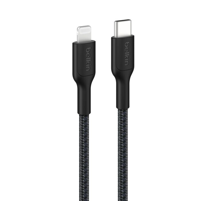 Belkin BoostCharge Pro Braided Lightning to USB-C Cable (1M) - Black (CAA022FQ1MBK),3A/15W, 480Mbps,350K+ Bends, MFI-Certified, 2