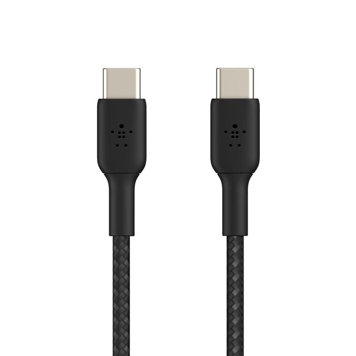 Belkin BoostCharge Braided USB-C to USB-C Cable (0.15M) - Black (CAB004bt0MBK), 3A/60W, 480Mbps, 30K+ Bends, Apple, USB-IF Certified, 2 Years