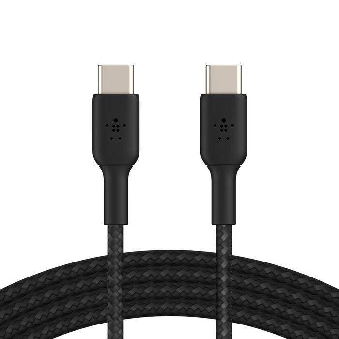 Belkin BoostCharge Braided USB-C to USB-C Cable (0.15M) - White (CAB004bt0MWH), 3A/60W, 480Mbps, 30K+ Bends, Apple, USB-IF Certified, 2 Years