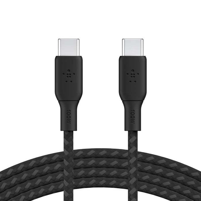 Belkin BoostCharge Braided USB-C to USB-C Cable (3M) - Black (CAB014bt3MBK), 5A/100W, 480Mbps, 30K+ Bends, Apple, USB-IF Certified, 2 Years